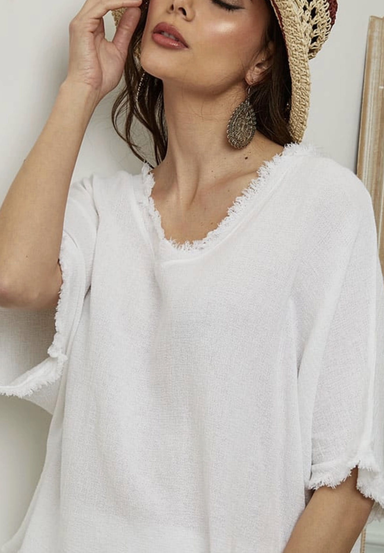 Italian Linen V Neck Fringe Short Sleeve top /  7 colors