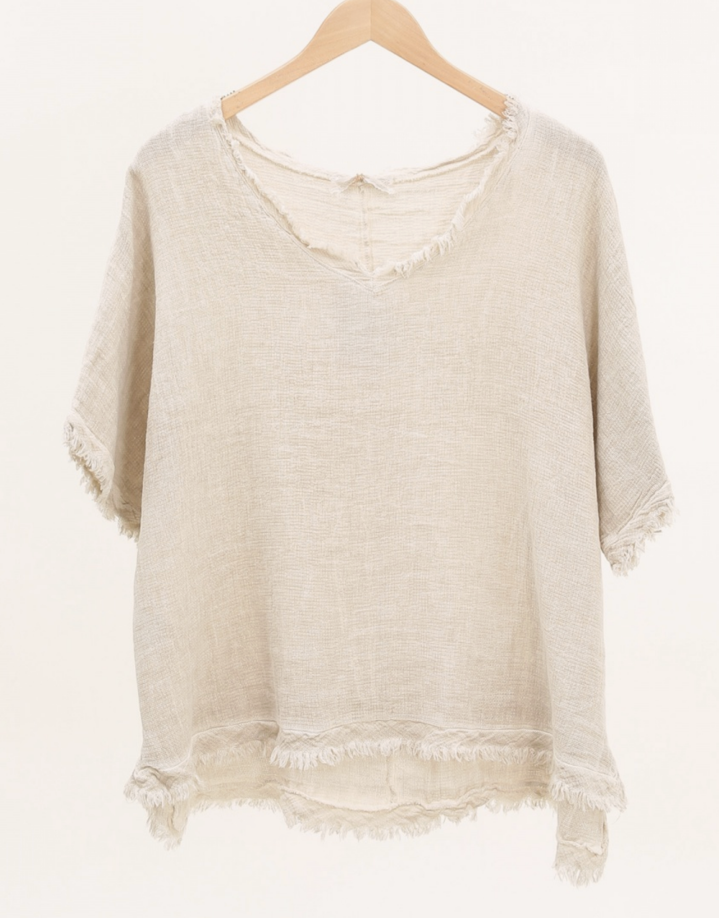 Italian Linen V Neck Fringe Short Sleeve top /  7 colors