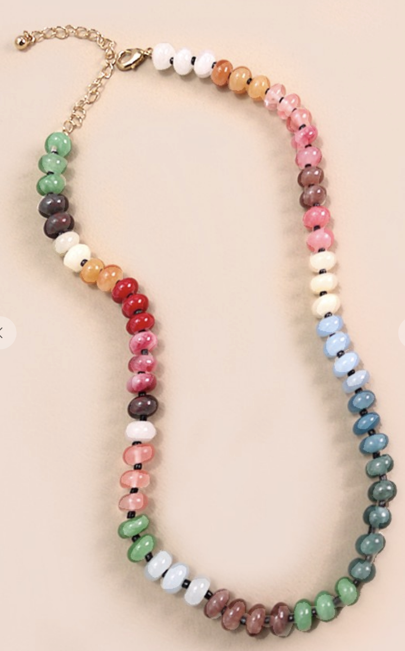 Natural Agate Beaded Necklace 16" plus 3" extender