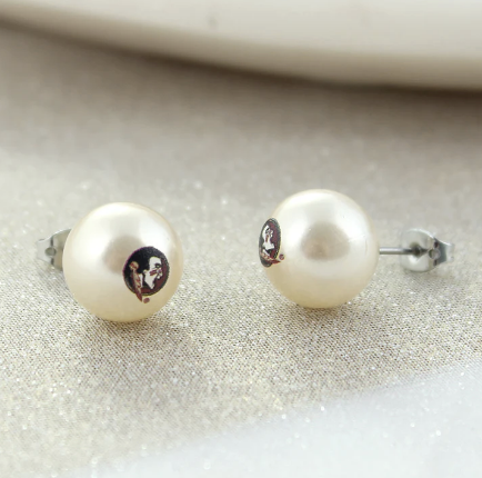 Collegiate Logo Pearl Stud Earrings