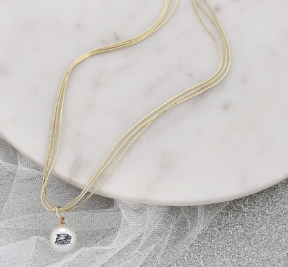 Collegiate 3 Strand Gold Necklace with Pearl Pendant Logo