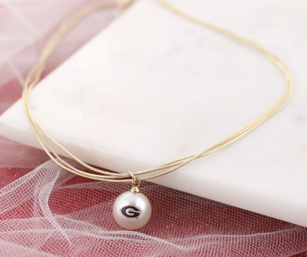 Collegiate 3 Strand Gold Necklace with Pearl Pendant Logo
