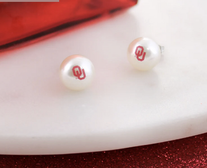 Collegiate Logo Pearl Stud Earrings