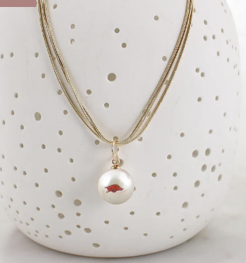Collegiate 3 Strand Gold Necklace with Pearl Pendant Logo
