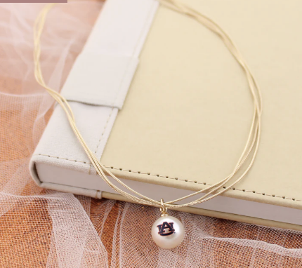 Collegiate 3 Strand Gold Necklace with Pearl Pendant Logo