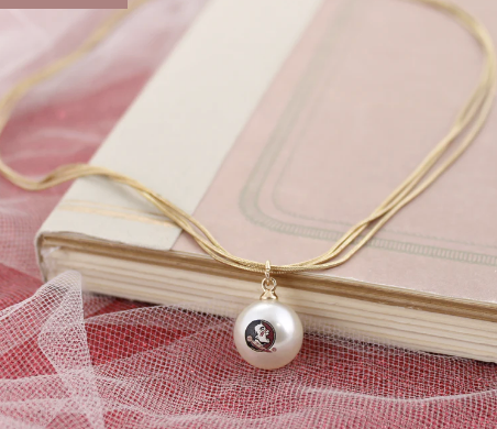 Collegiate 3 Strand Gold Necklace with Pearl Pendant Logo