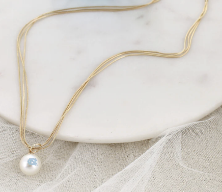 Collegiate 3 Strand Gold Necklace with Pearl Pendant Logo