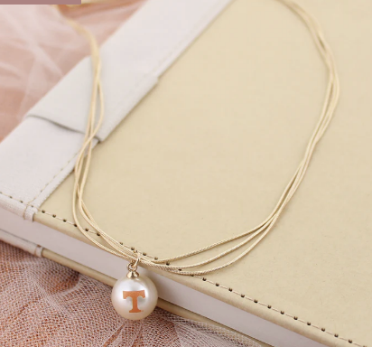 Collegiate 3 Strand Gold Necklace with Pearl Pendant Logo