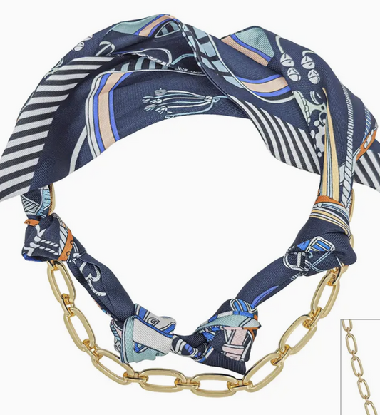 Navy White Knotted Scarf Necklace