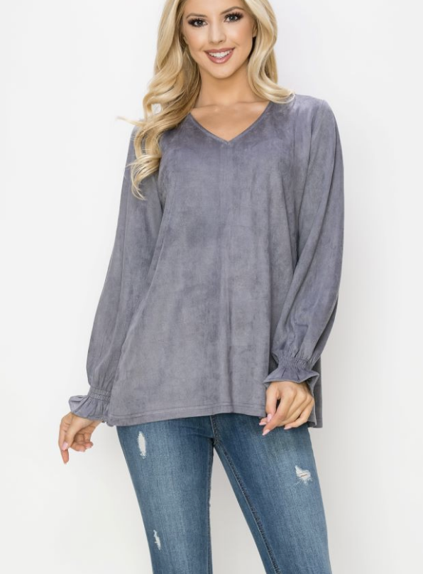 Abigail Stretch Suede V Neck Top / 6 colors
