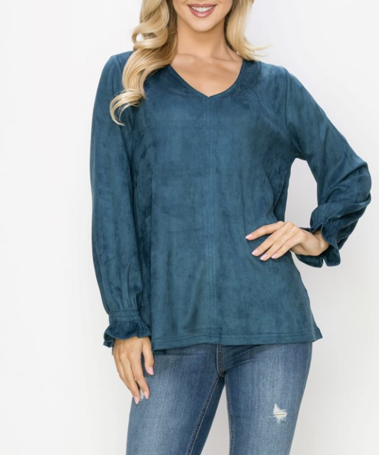Abigail Stretch Suede V Neck Top / 6 colors