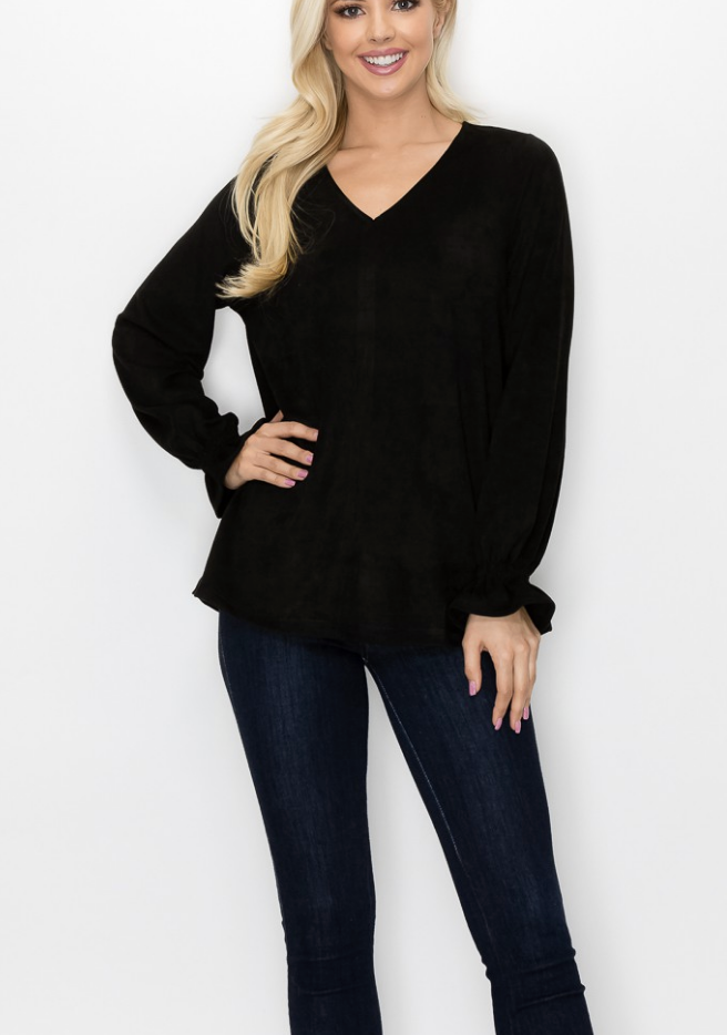Abigail Stretch Suede V Neck Top / 6 colors