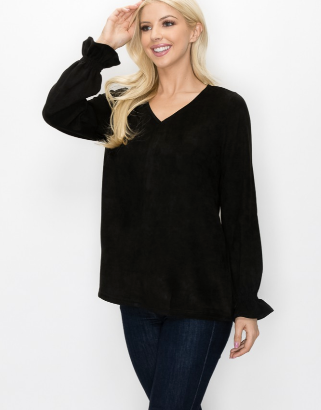 Abigail Stretch Suede V Neck Top / 6 colors