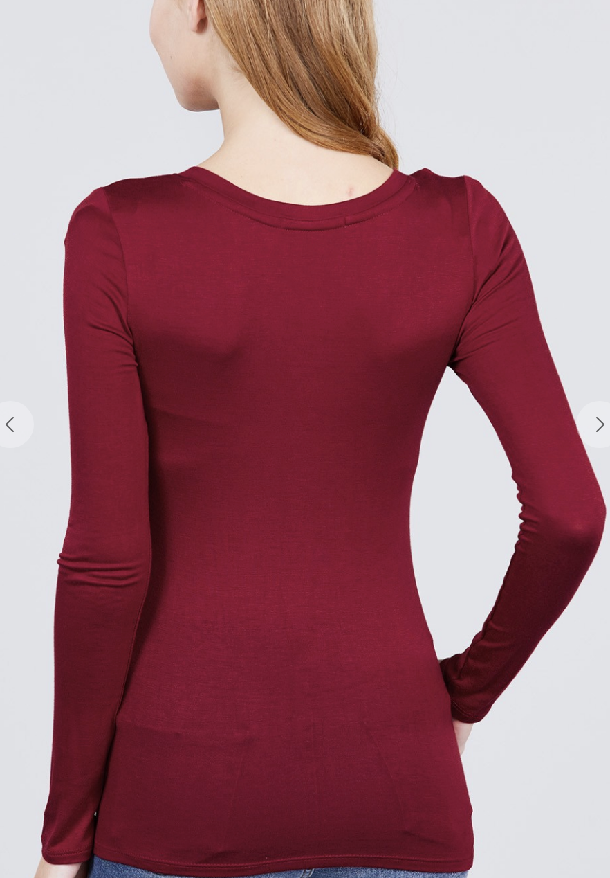 Long Sleeve Basic V Neck Top / 6 colors