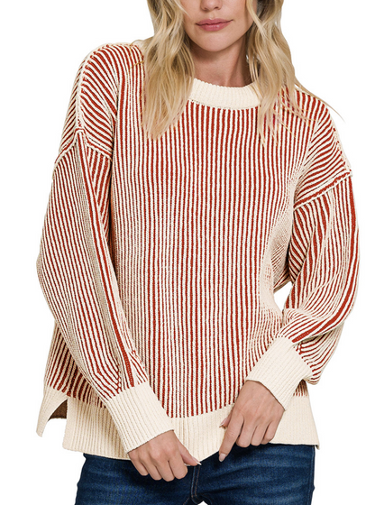 Two-Tone Chenille Crewneck Sweater 3 colors