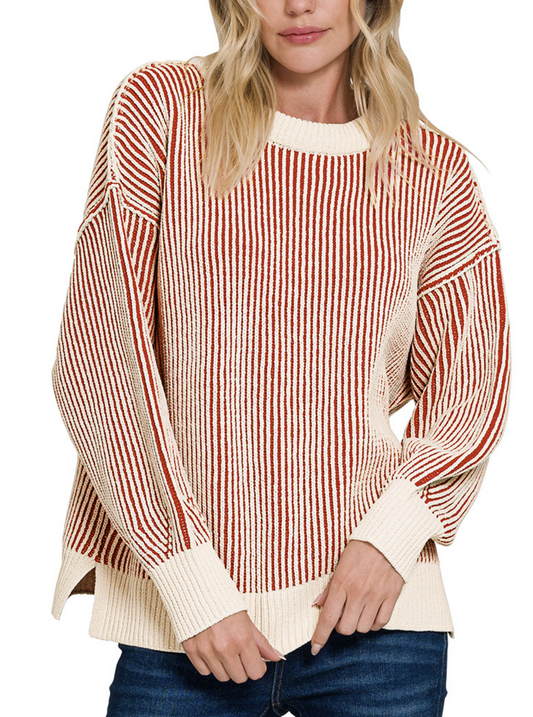 Two-Tone Chenille Crewneck Sweater 3 colors