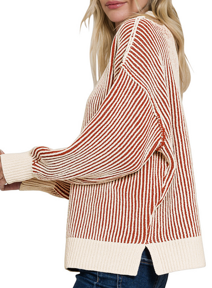 Two-Tone Chenille Crewneck Sweater 3 colors