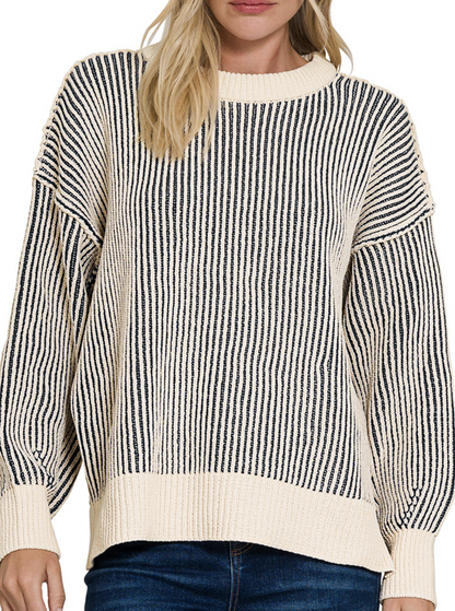 Two-Tone Chenille Crewneck Sweater 3 colors