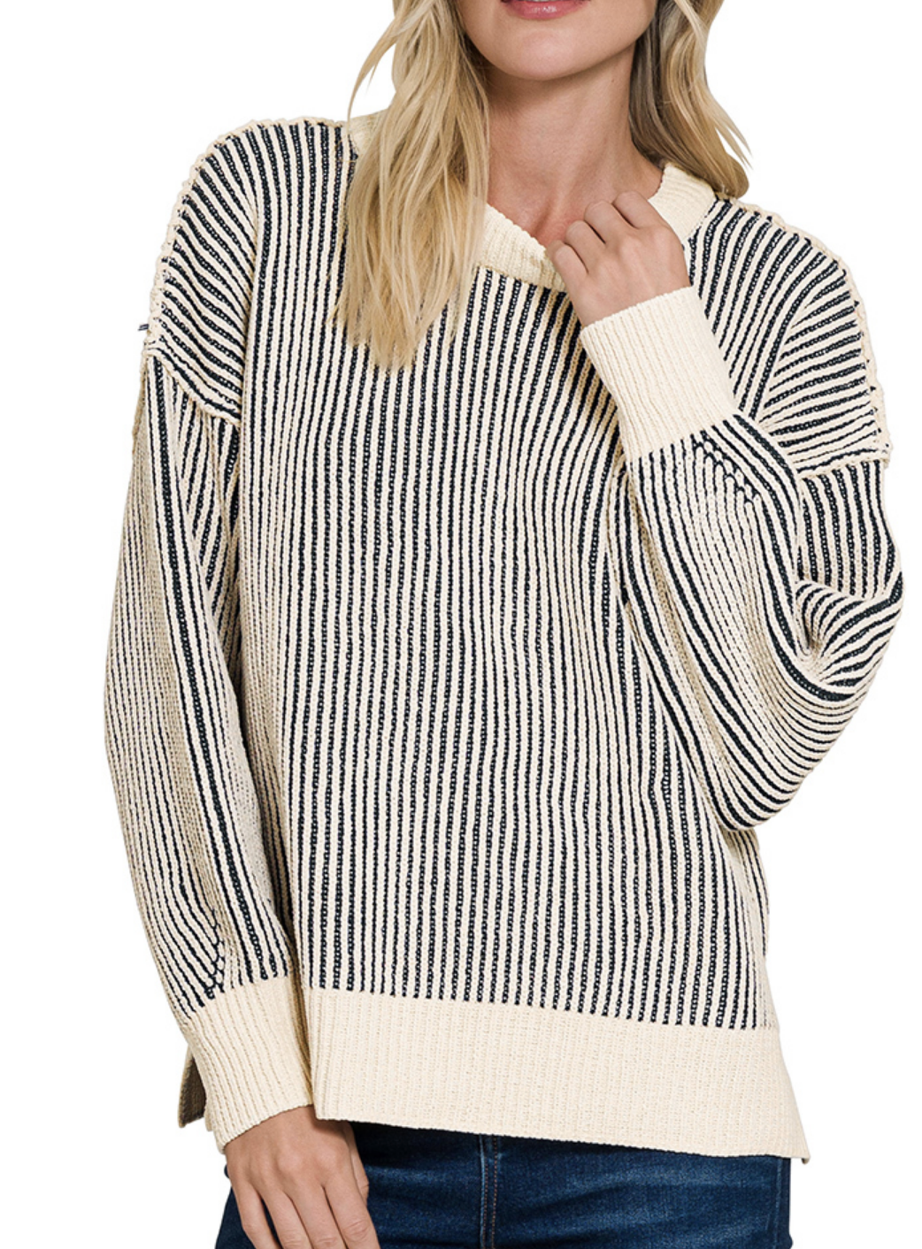 Two-Tone Chenille Crewneck Sweater 3 colors