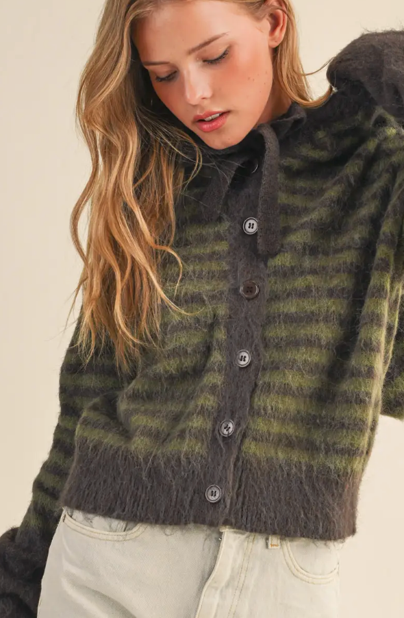 Striped Hoodie Sweater Cardigan