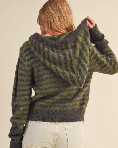 Striped Hoodie Sweater Cardigan