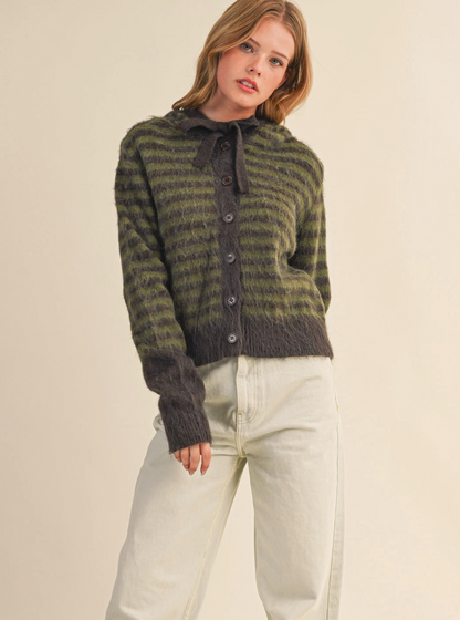 Striped Hoodie Sweater Cardigan