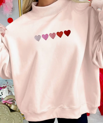Embroidered Hearts Oversized Mockneck sweatshirt