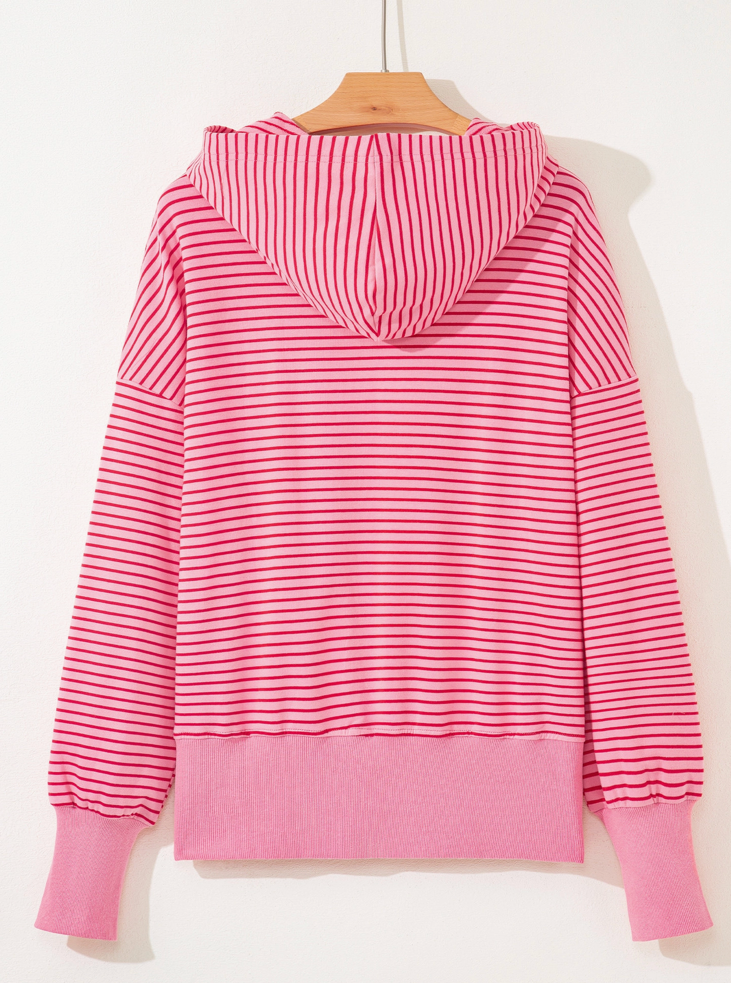 Pink Stripe Thumbhole Loose Fit Hoodie