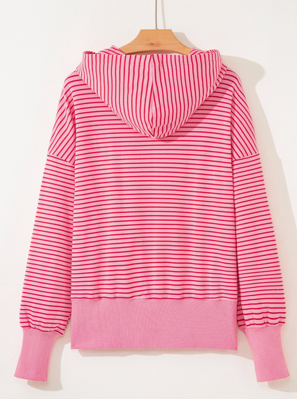 Pink Stripe Thumbhole Loose Fit Hoodie