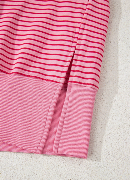 Pink Stripe Thumbhole Loose Fit Hoodie