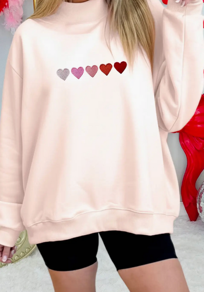 Embroidered Hearts Oversized Mockneck sweatshirt