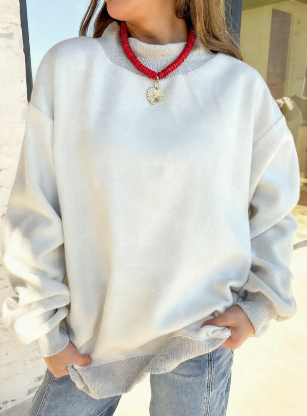 Oversized WHITE Reversible Mockneck sweatshirt  "Parke Dupe"