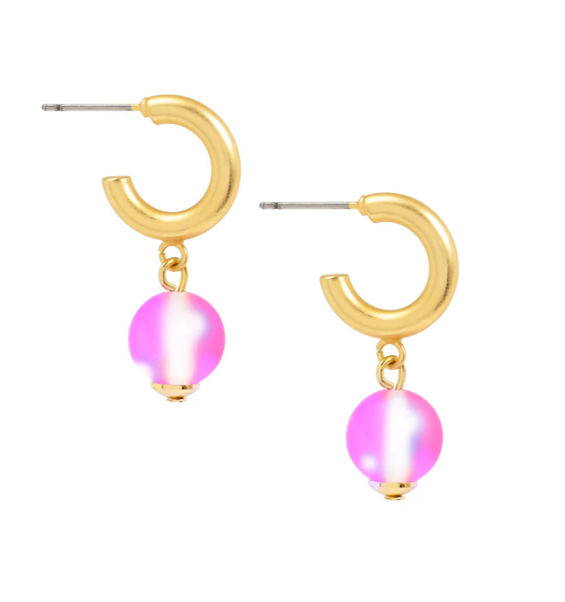 Color Bead Drop Hoop Earrings