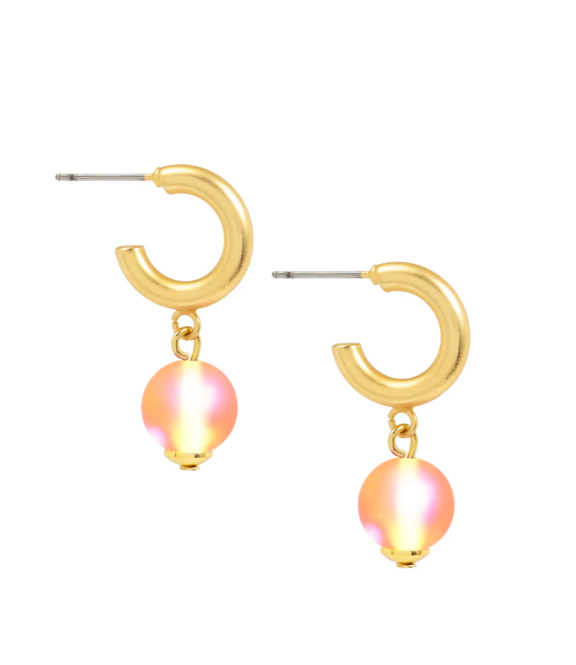 Color Bead Drop Hoop Earrings