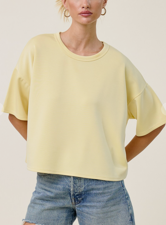 Round Neck Cropped Short Sleeve Scuba Top / 2 colors