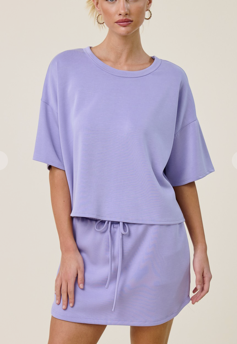 Round Neck Cropped Short Sleeve Scuba Top / 2 colors