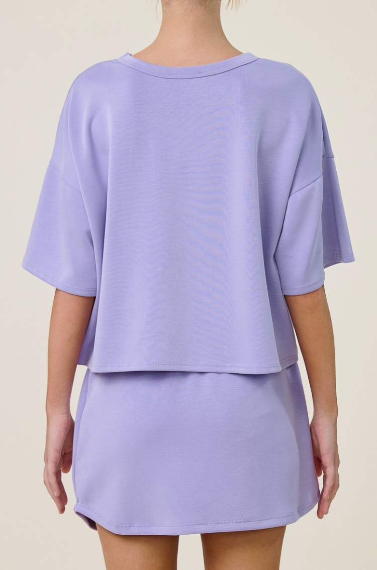 Round Neck Cropped Short Sleeve Scuba Top / 2 colors