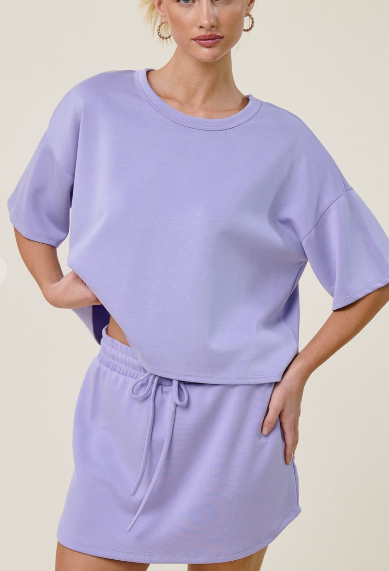 Round Neck Cropped Short Sleeve Scuba Top / 2 colors