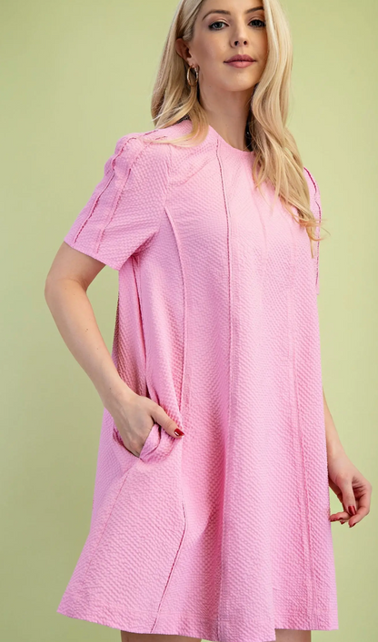 Textured Round Neck Dress-4 colors