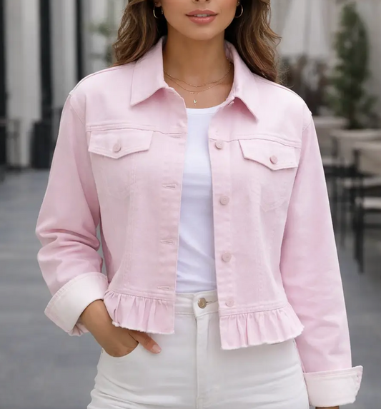 Boyfriend Peplum Hem Denim Jacket Pink