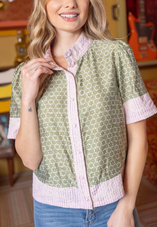 Voy Mixed Print Floral Button-Down Top