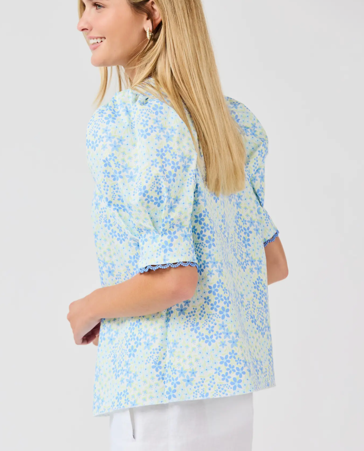 Thea Top Blue Floral Short Sleeve