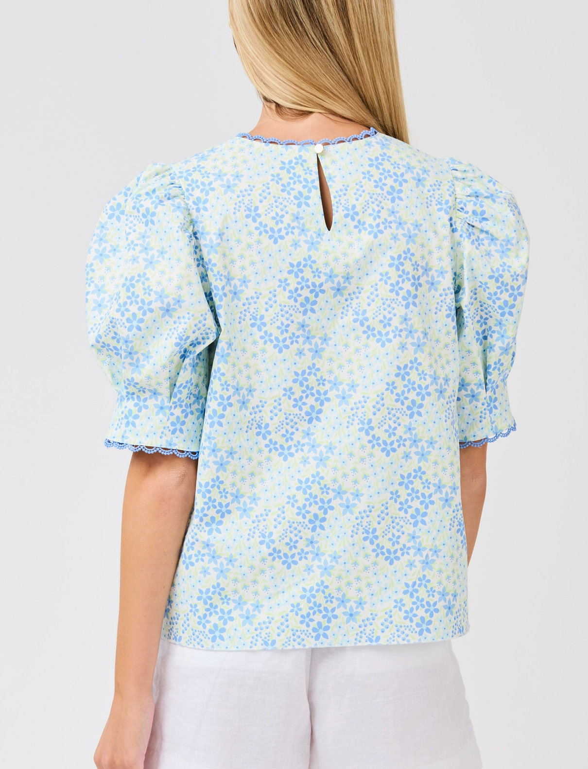 Thea Top Blue Floral Short Sleeve