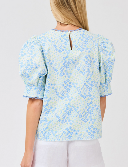 Thea Top Blue Floral Short Sleeve