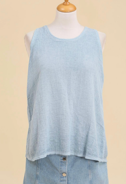 Italian Linen-Cotton Tie-Back Tank/ 5 colors
