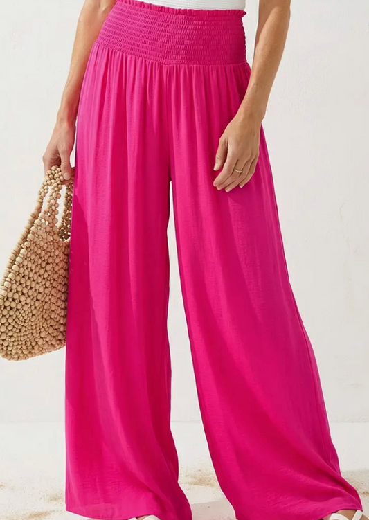 Smocked Waist Wide Leg Pant - 4 colors