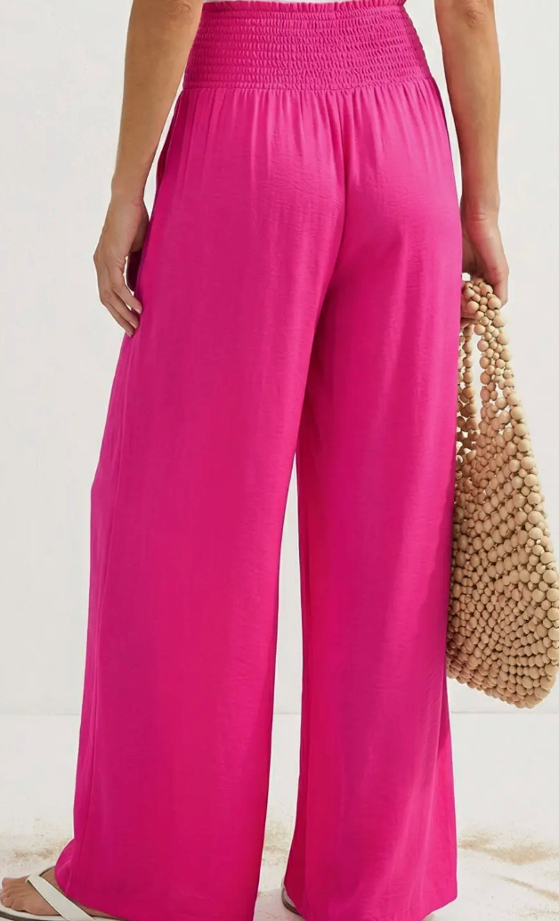 Smocked Waist Wide Leg Pant - 4 colors