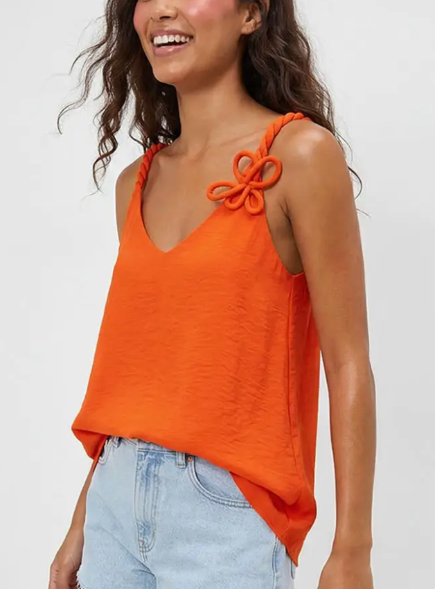 Silky 3d Twisted Flower Detail Tank Top / 4 colors