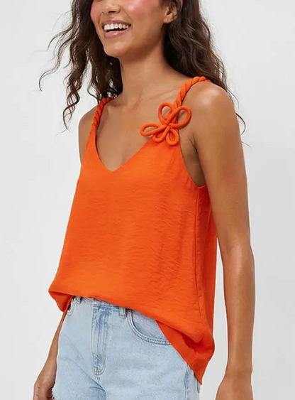 Silky 3d Twisted Flower Detail Tank Top / 4 colors