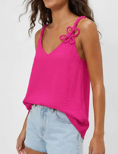 Silky 3d Twisted Flower Detail Tank Top / 4 colors